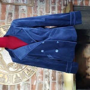 Dorothee Bis Blue Velvet-Feel Peacoat Blazer - Size S/M